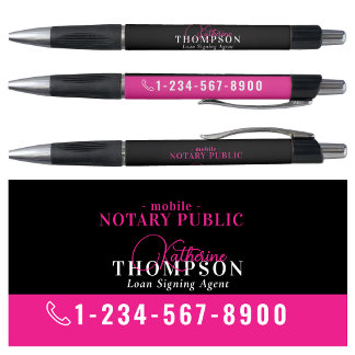 Notary Signing Agent Pink Black Phone Number Pen