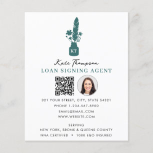 Notary Signing Agent QR Code Photo Botanical Quill Flyer