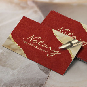 Notary Signing Agent Red Velvet Gold Agate Business Card