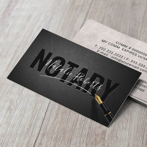 Notary Signing Agent Signature Elegant Black Business Card