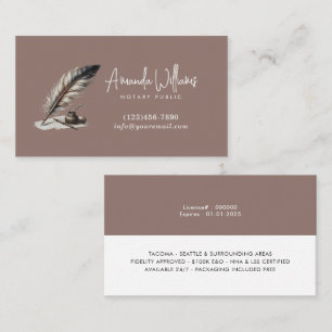 Notary Signing Agent Vintage Quill Pen Plain Brown Business Card