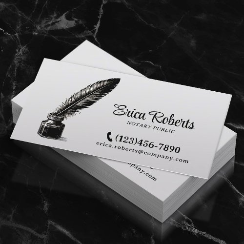 Notary Signing Agent Vintage Quill Pen Plain Business Card