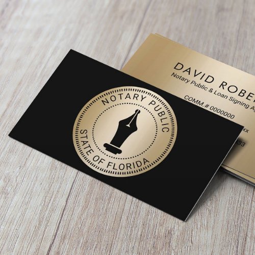 Notary Stamp Loan Signing Agent Black  Gold Business Card
