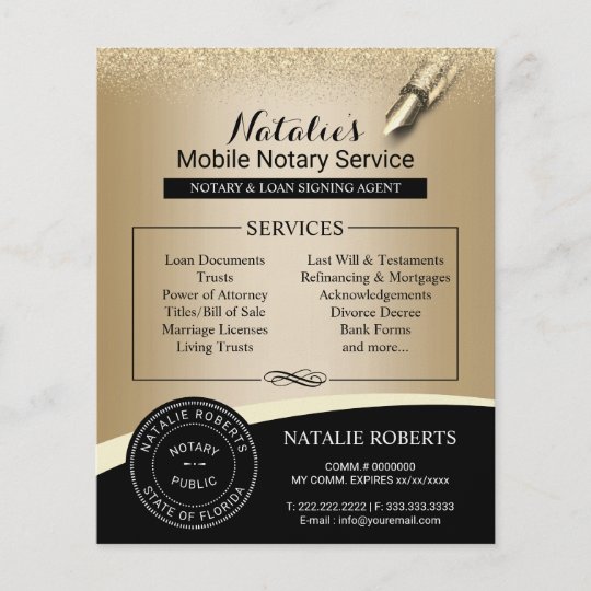 Notary Stamp Loan Signing Agent Black Gold Flyer Zazzle com
