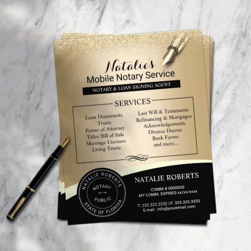 Notary Stamp Loan Signing Agent Black  Gold Flyer