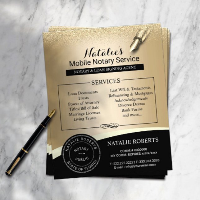 Notary Stamp Loan Signing Agent Black & Gold Flyer (Creator Uploaded)