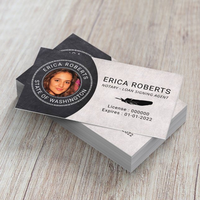 Notary Stamp Loan Signing Agent Elegant Photo Business Card (Creator Uploaded)