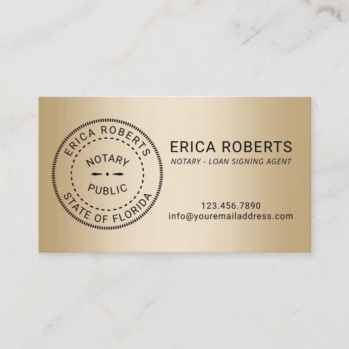 Notary Stamp Loan Signing Agent Modern Gold Business Card