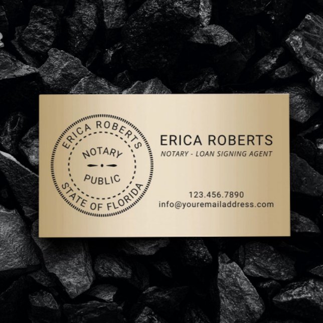 Notary Stamp Loan Signing Agent Modern Gold Business Card (Creator Uploaded)