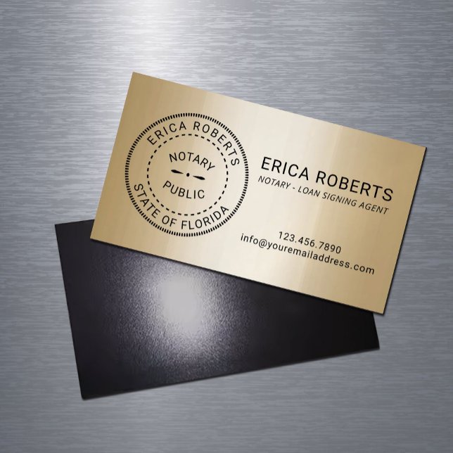 Notary Stamp Loan Signing Agent Modern Gold  Business Card Magnet (Creator Uploaded)