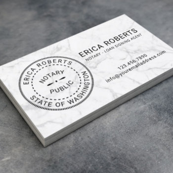Notary Stamp Loan Signing Agent Modern Marble Business Card by cardfactory at Zazzle