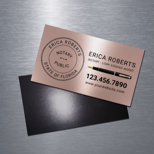 Notary Stamp Loan Signing Agent Modern Rose Gold  Business Card Magnet