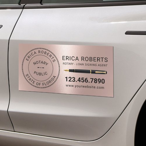 Notary Stamp Loan Signing Agent Modern Rose Gold  Car Magnet