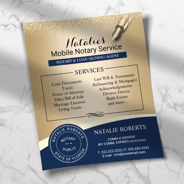 Notary Stamp Loan Signing Agent Navy & Gold Flyer (Creator Uploaded)