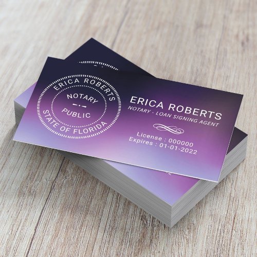 Notary Stamp Loan Signing Agent Purple Ombre Business Card