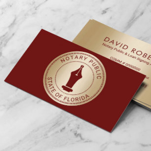 Notary Stamp Loan Signing Agent Red & Gold Business Card