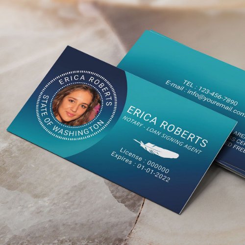 Notary Stamp Loan Signing Agent Turquoise Photo Business Card