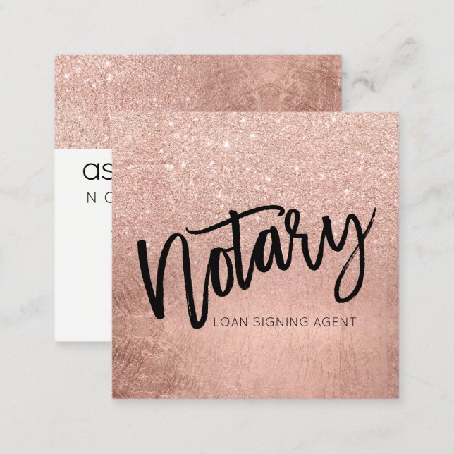 Notary typography FAUX rose gold glitter foil Square Business Card (Front/Back)
