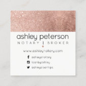 Notary typography FAUX rose gold glitter foil Square Business Card (Back)