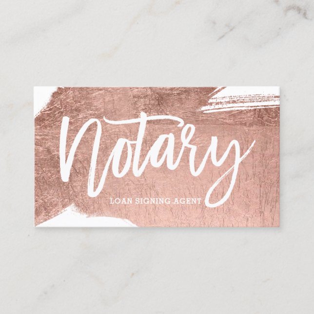 Notary typography rose gold brushstroke minimalist business card (Front)