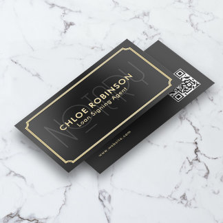 Notary Vintage Luxury QR Code Black Foil Business Cards
