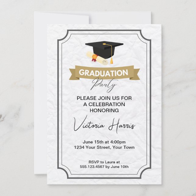 Notch Corner Banner Elegant Graduation Party Invitation (Front)