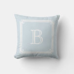 Notched Corner Frame Baby Blue Background Monogram Throw Pillow at Zazzle