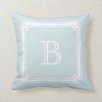 Notched Corner Frame Baby Blue Background Monogram Throw Pillow by circlealine at Zazzle
