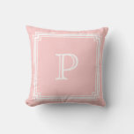 Notched Corner Frame Pink Background Monogram Throw Pillow at Zazzle