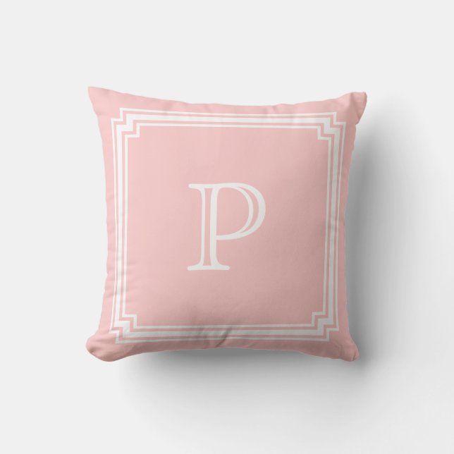 Notched Corner Frame Pink Background Monogram Throw Pillow (Front)