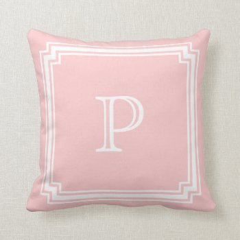 Notched Corner Frame Pink Background Monogram Throw Pillow by circlealine at Zazzle