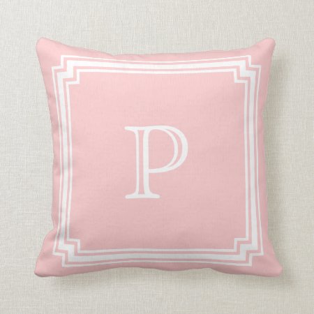 Notched Corner Frame Pink Background Monogram Throw Pillow