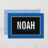 NOTE CARD BAR MITZVAH hebrew name black royal blue (Front/Back)