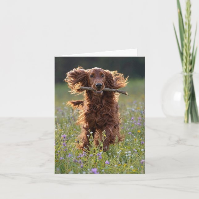 Note Card Irish Setter in Wildflower Field (Front)
