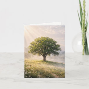 Note Card Solitary Green Tree with Sunbeams
