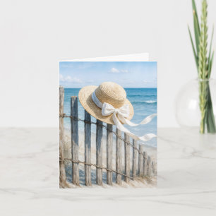 Note Card Summer Hat On a Beach Fence