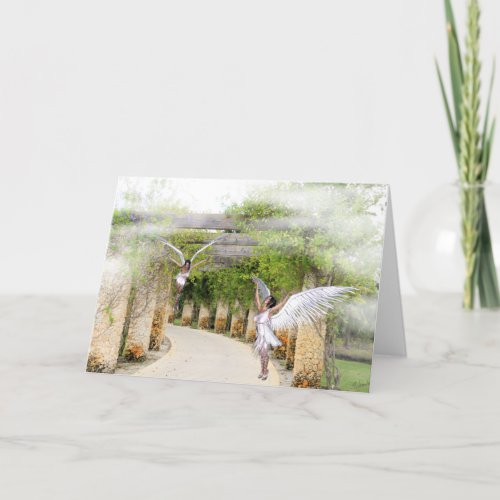 Note Card with Angels under a Stone Arbor