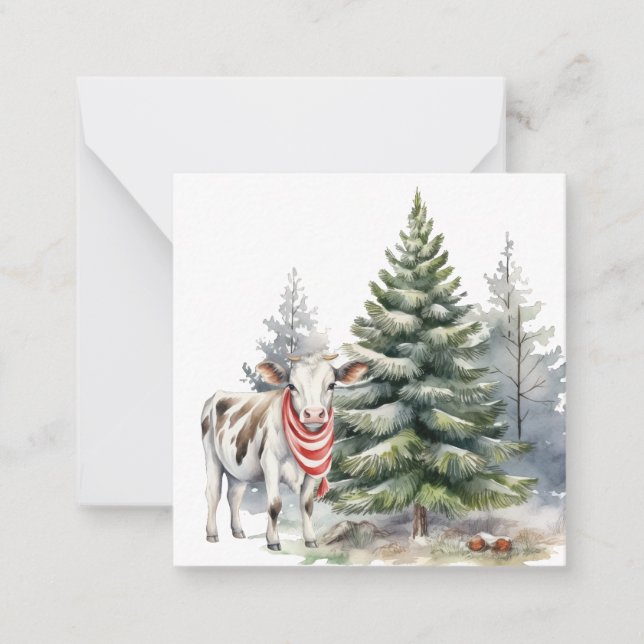 Note Card with cute calf wearing a red/white scarf (Front)
