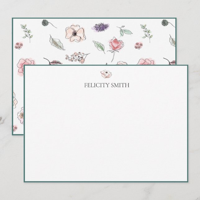 Note Cards Elegant Flat Modern Botanical Flower (Front/Back)