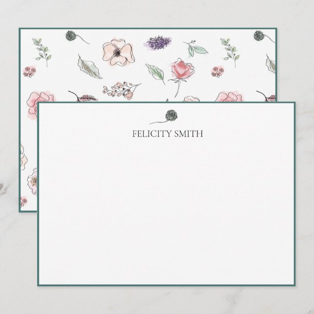 Note Cards Elegant Flat Modern Botanical Foliage (Front/Back)
