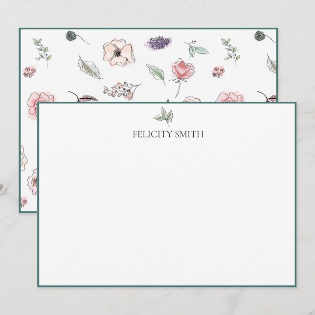 Note Cards Elegant Flat Modern Botanical Foliage (Front/Back)