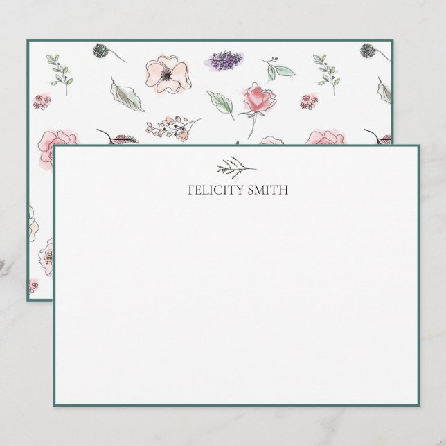 Note Cards Elegant Flat Modern Botanical Foliage (Front/Back)