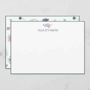 Note Cards Elegant Flat Modern Botanical Pink