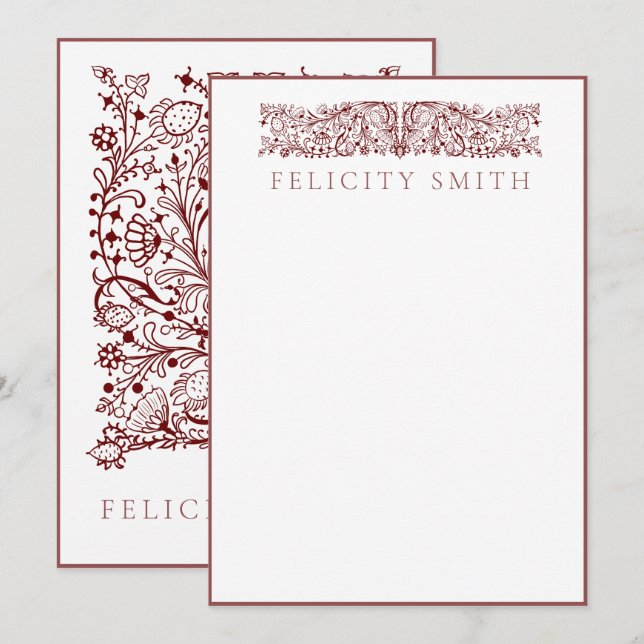 Note Cards Elegant Vintage Botanical Pattern (Front/Back)