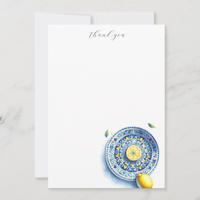 Note Cards Lemons Blue Pattern Plate (Front)