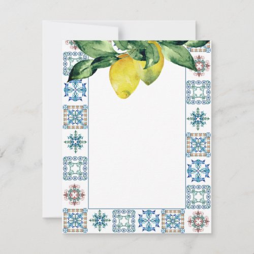 Note Cards Lemons with Blue Amalfi Tile Pattern