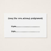 Note for Teacher Homework Excuse Cards (Back)