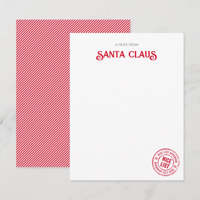 Note From Santa Claus Official NICE List Approved Card (Front/Back)