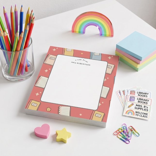 Note from Teacher Orange Book Pattern Notepad (Creator Uploaded)