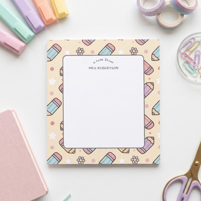 Note from Teacher Pencil Pattern Notepad (Creator Uploaded)